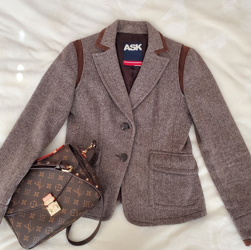 Women's herringbone wool blazer jacket us4